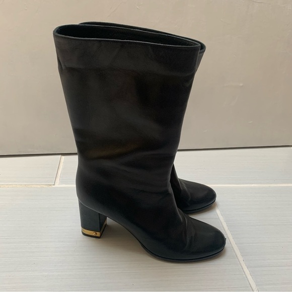Dyva Black Gold Heeled High Leather Boots 38 - Picture 10 of 12